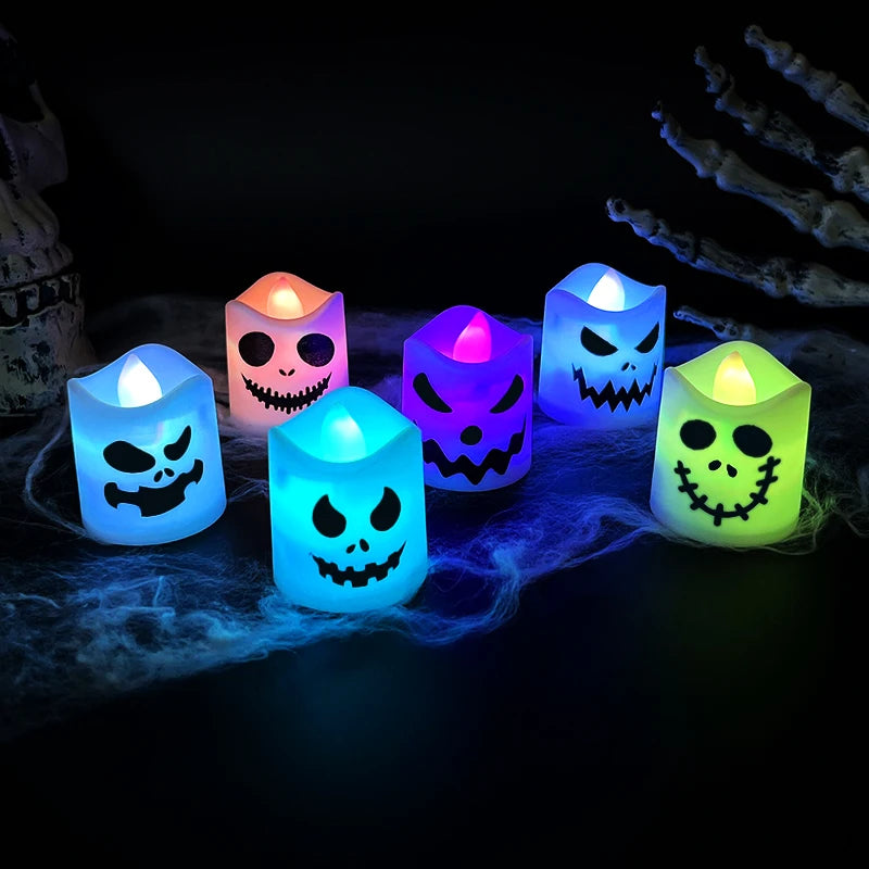 6Pcs Halloween Led Ghost Pumpkin Candle Light Glowing Lamp Halloween Party Home Bar Decoration Haunted House Horror Props